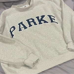 PARKE Gray and Denim Blue Varsity Mockneck